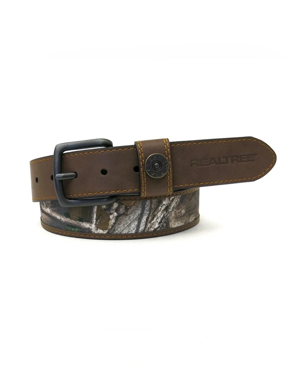 Realtree Brown Leather Trim Belt with Camouflage Inlay